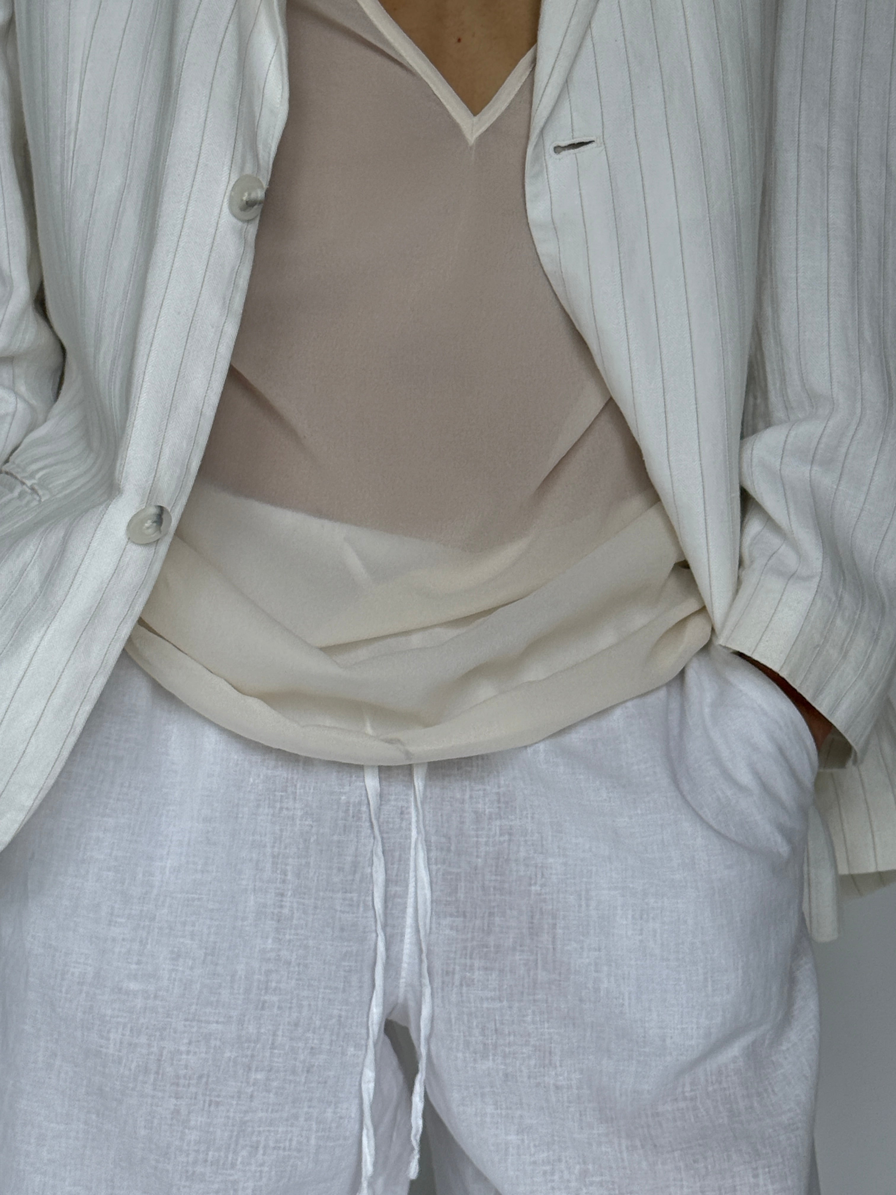 Vintage oversized linen/cotton pinstriped blazer white 6203