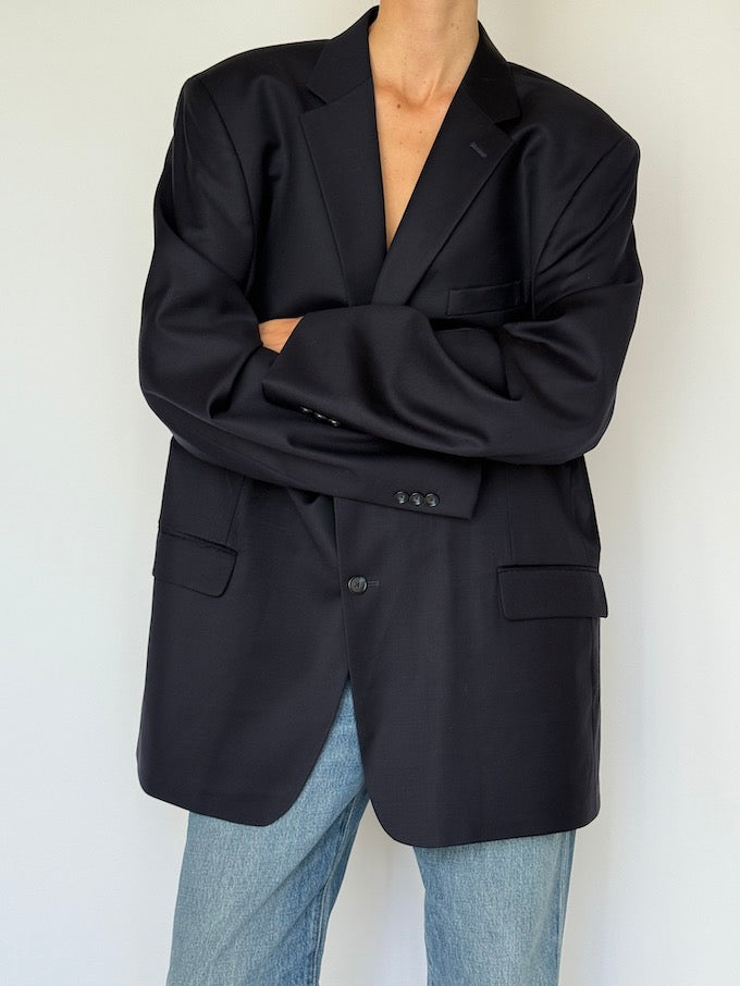 Vintage Oversized Single-Breasted Blazer Navy 6603