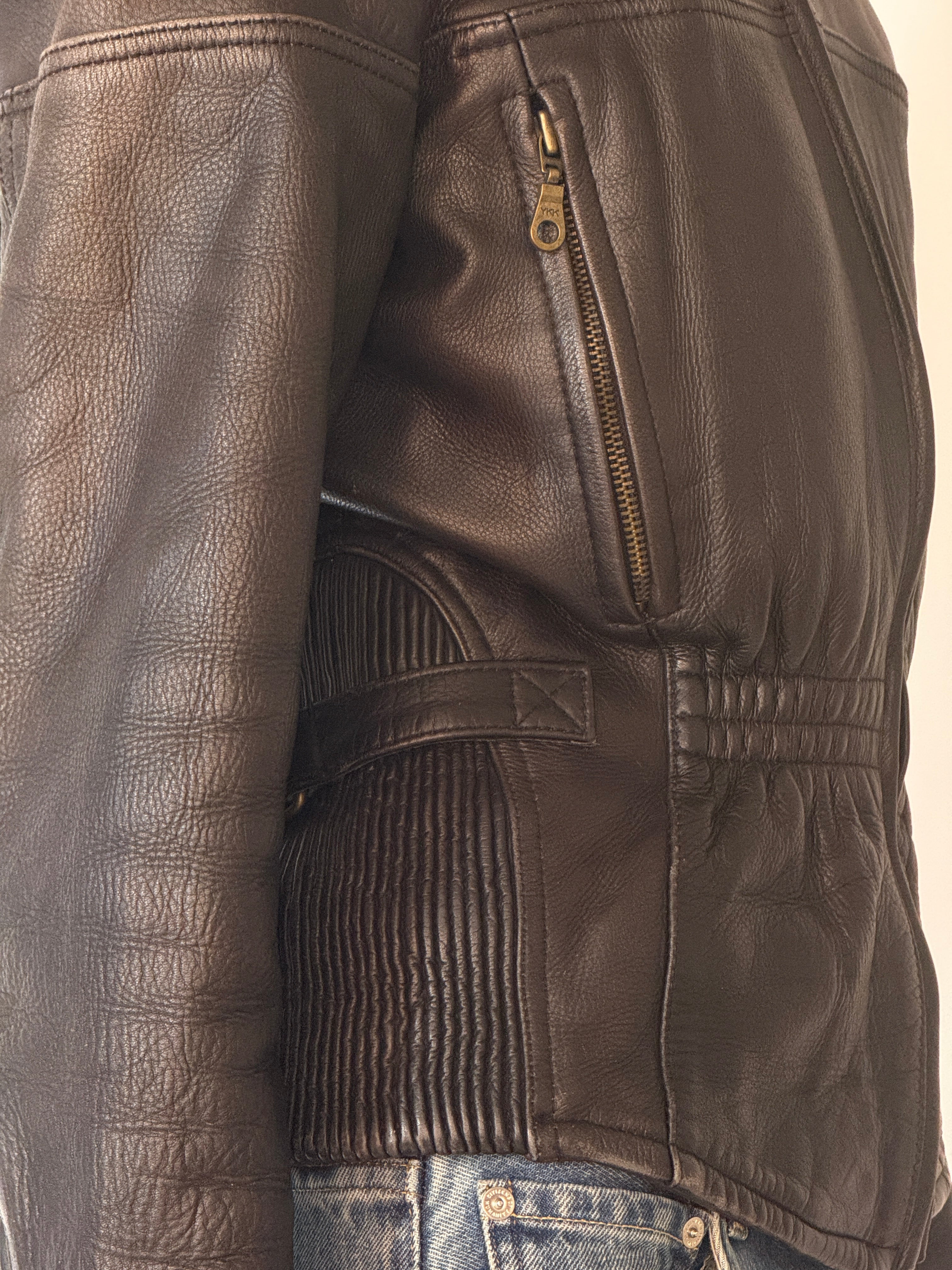 Vintage black leather jacket leather close-up