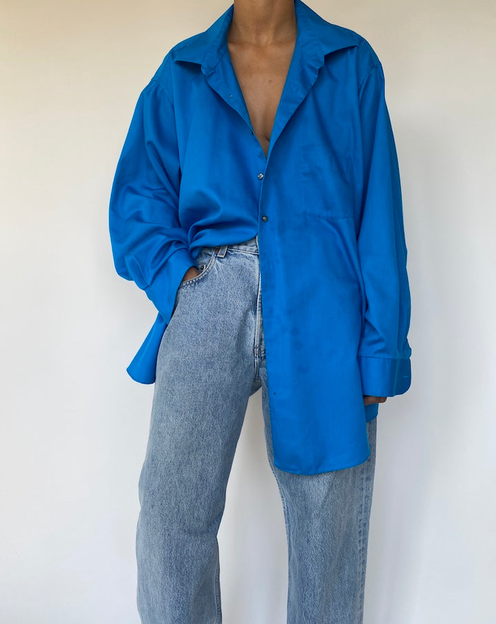 VINTAGE OVERSIZED BLUE BUTTON DOWN SHIRT 3326