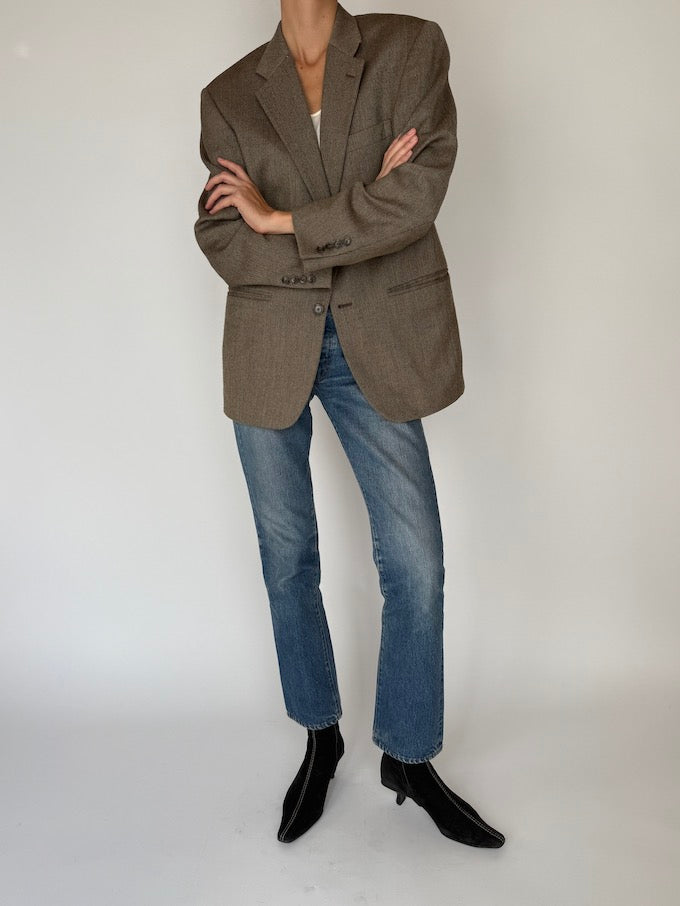 Vintage Wool Blend Oversized Blazer in Brown 6385