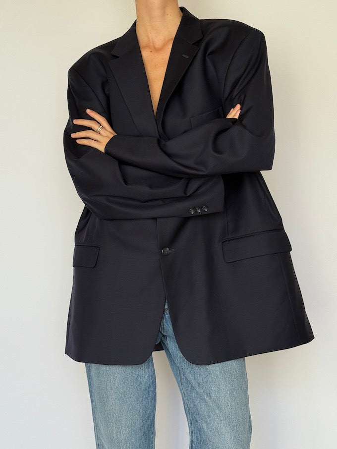 Vintage Oversized Single-Breasted Blazer Navy 6603