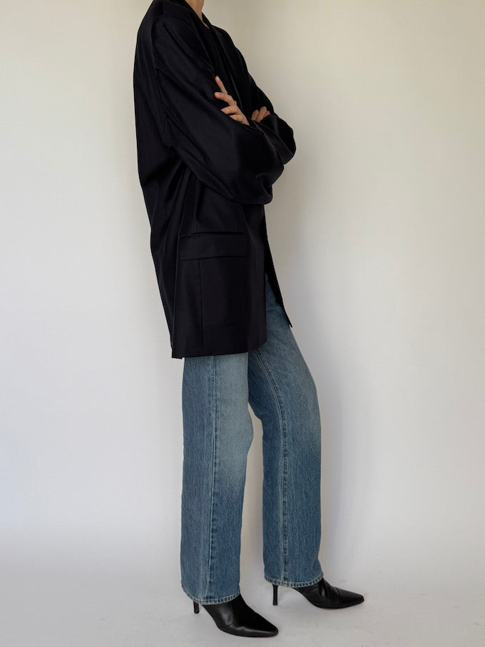 Vintage Oversized Single-Breasted Blazer Navy 6603
