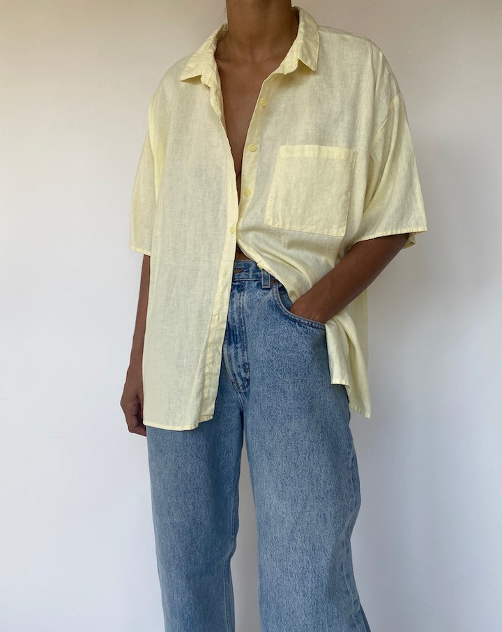 VINTAGE LIGHT YELLOW SHORT SLEEVE COTTON SHIRT 3329