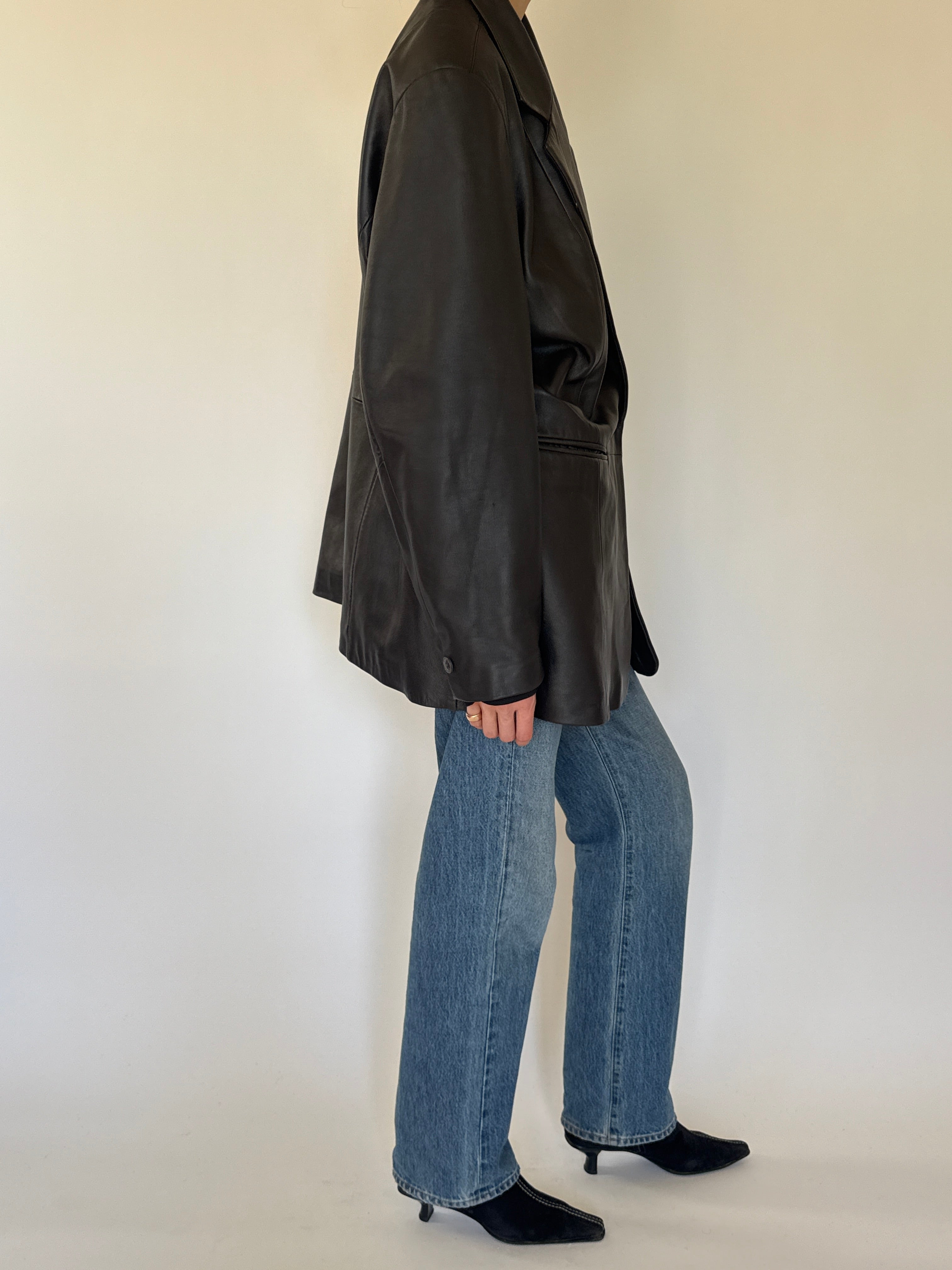 Vintage leather blazer dark brown side view