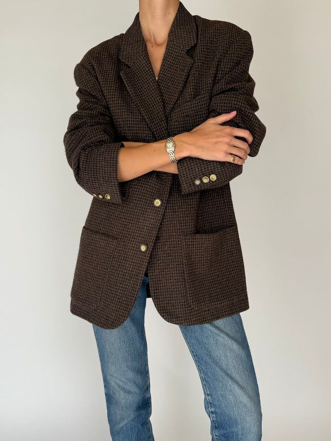 Vintage Houndstooth Blazer Brown 6389