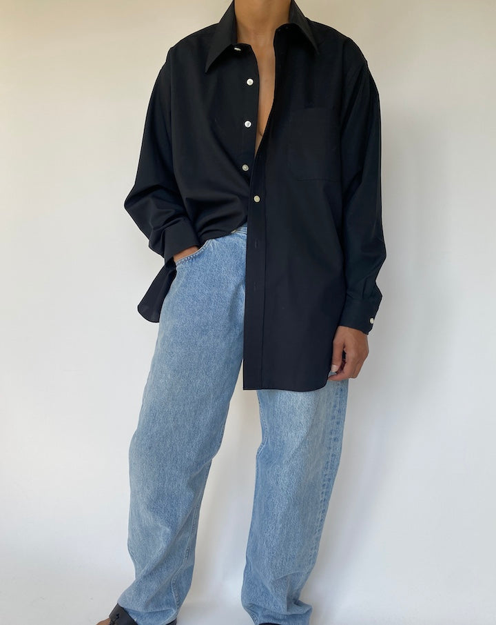 VINTAGE BLACK LONG SLEEVE BUTTON DOWN SHIRT 3332