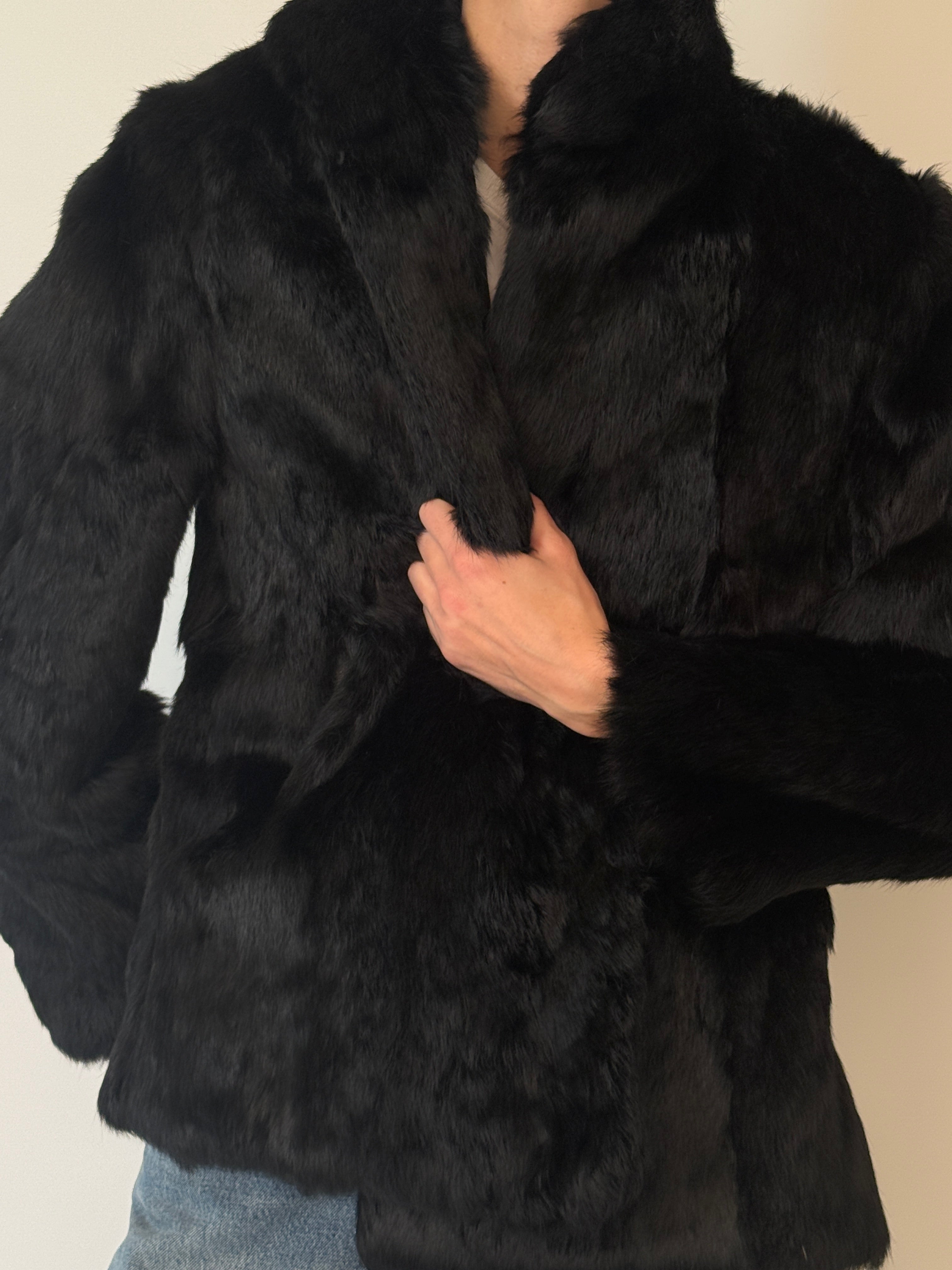 Vintage black fur jacket with plush texture