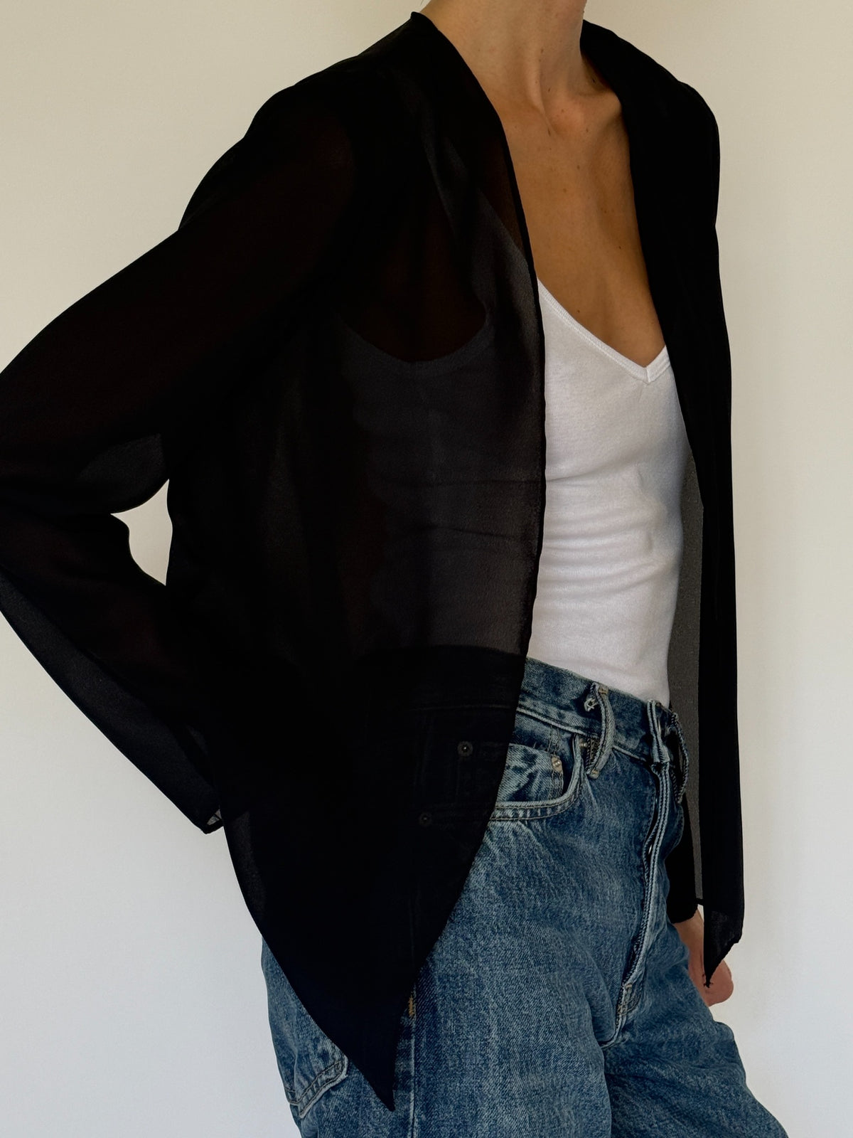 Vintage sheer black jacket fabric detail