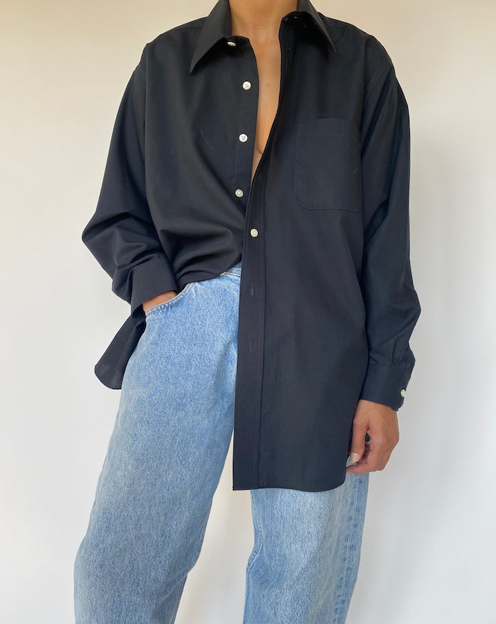 VINTAGE BLACK LONG SLEEVE BUTTON DOWN SHIRT 3332