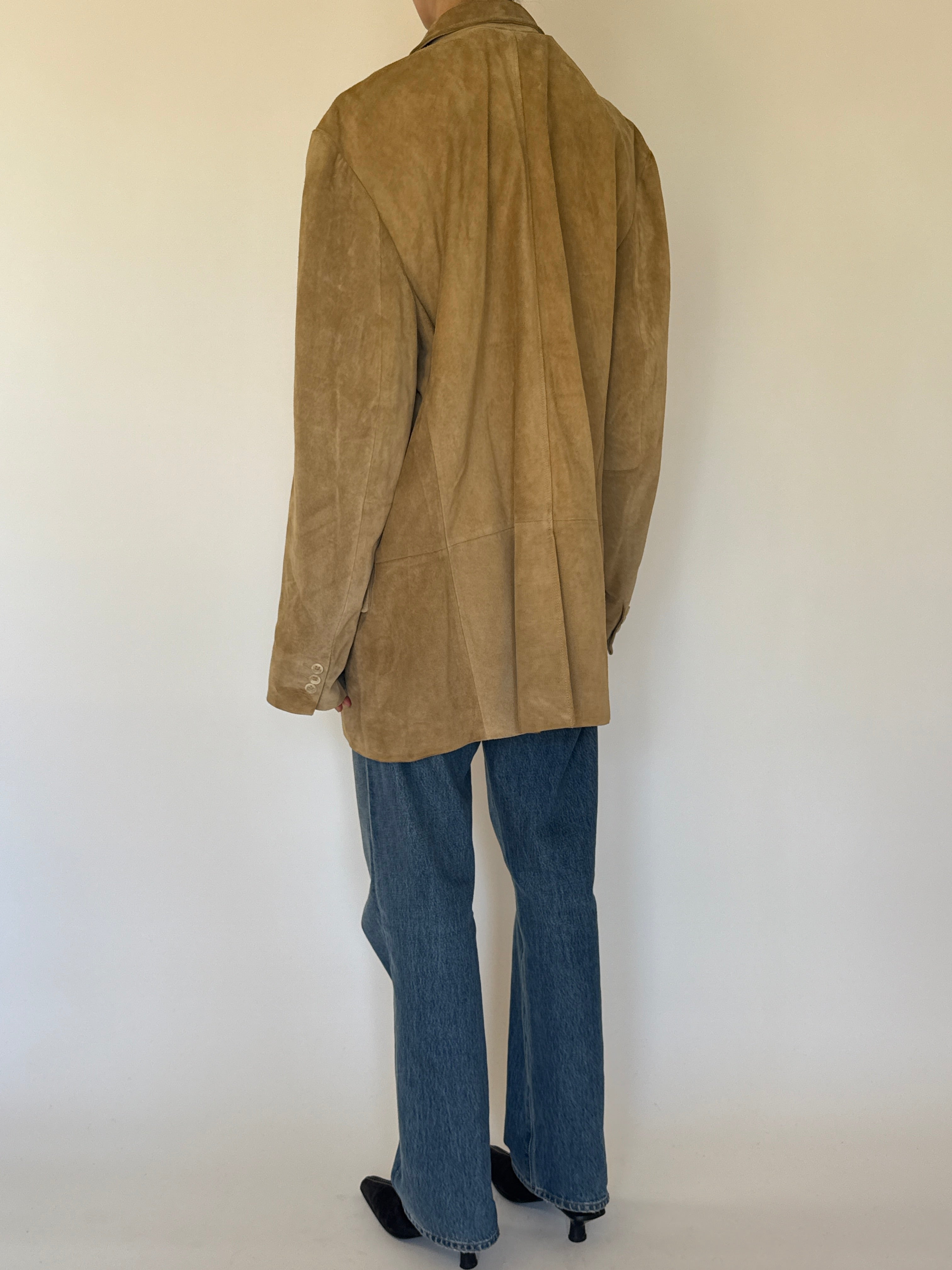 Vintage camel suede leather oversized blazer back view