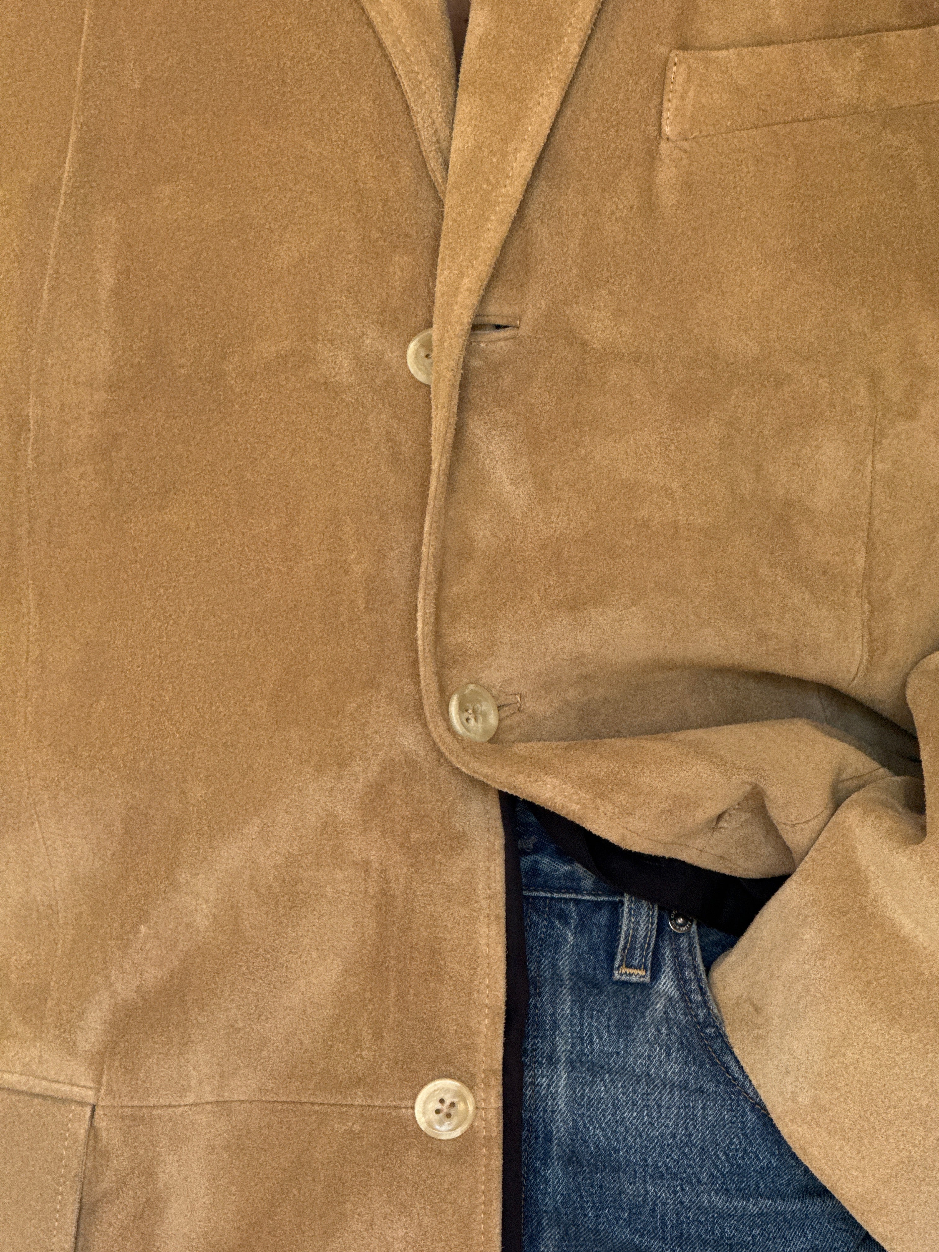 Vintage camel suede leather blazer fabric close-up