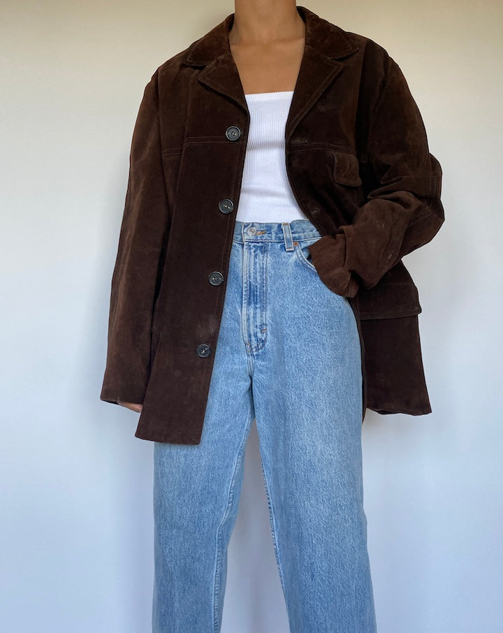 VINTAGE DARK BROWN SUEDE LEATHER JACKET 2778