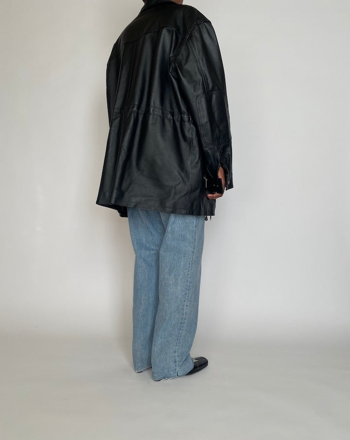 VINTAGE OVERSIZED BLACK LEATHER JACKET 4264