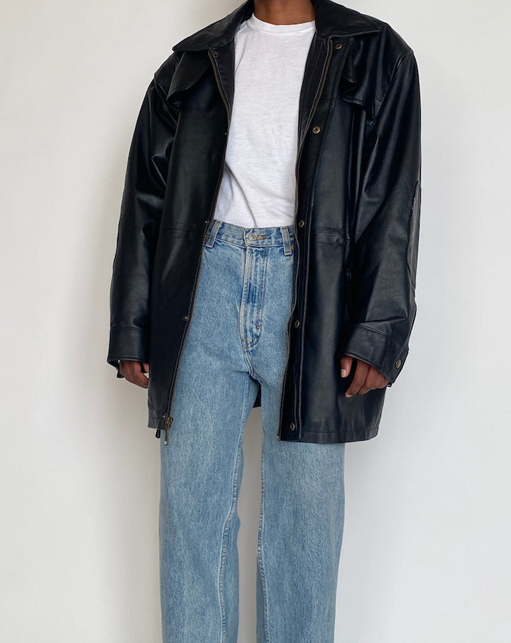 VINTAGE OVERSIZED BLACK LEATHER JACKET 4264