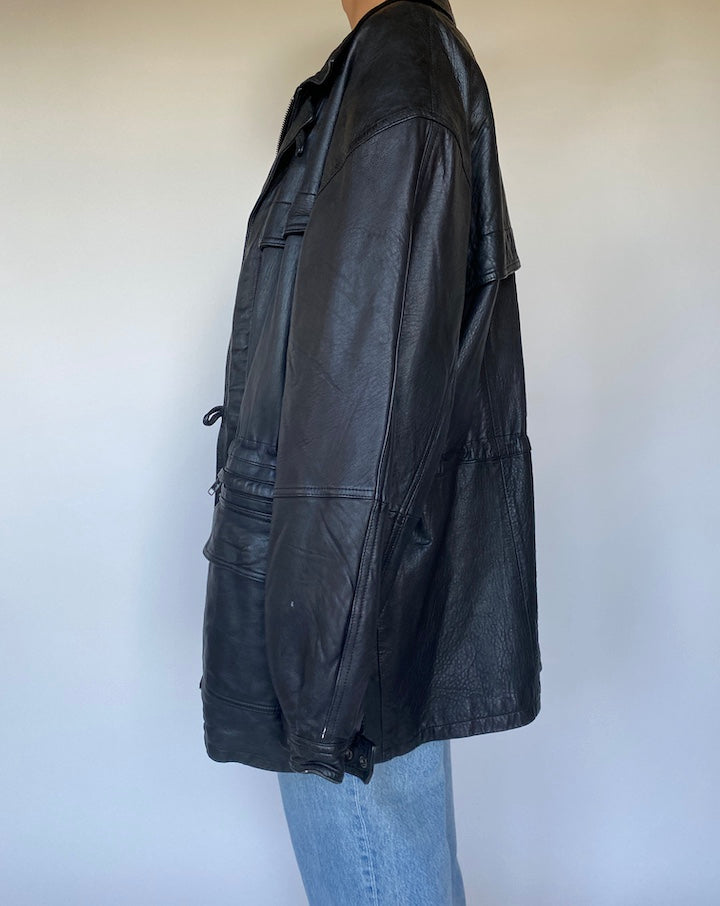 VINTAGE OVERSIZED BLACK LEATHER JACKET 2779