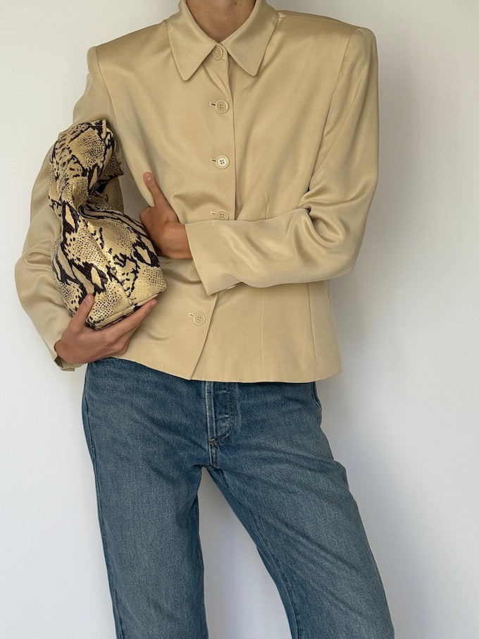 Vintage 100% Silk Blazer in Champagne 6605