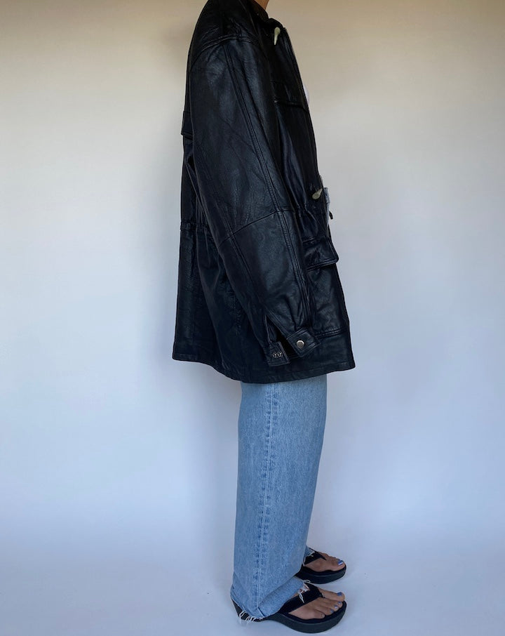 VINTAGE OVERSIZED BLACK LEATHER JACKET 2779