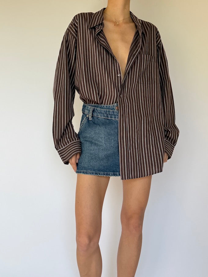Vintage Pinstripe Brown & White Shirt 5952