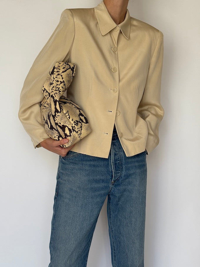 Vintage 100% Silk Blazer in Champagne 6605