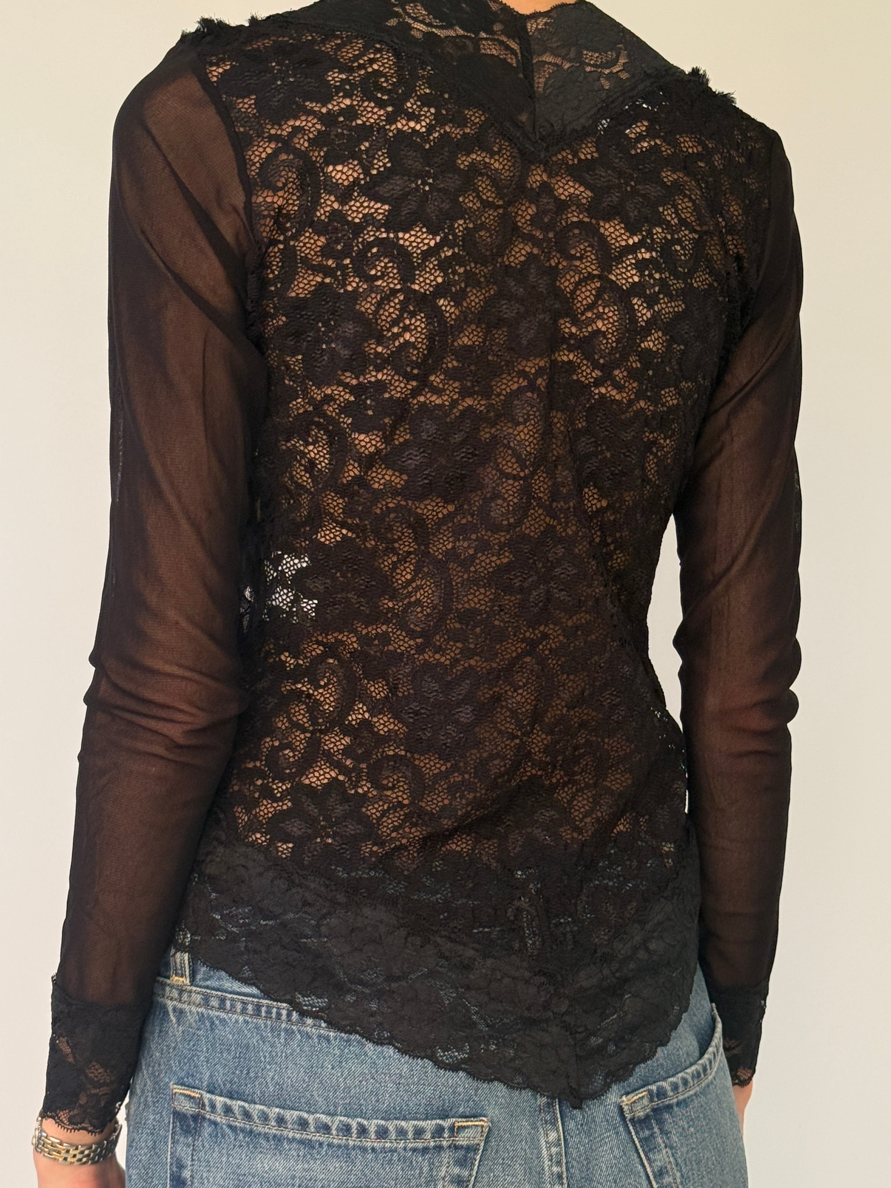 Vintage black lace rosette top back view