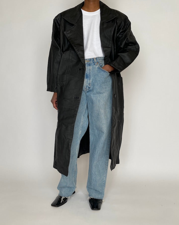 VINTAGE LONGE BLACK LEATHER JACKET 4656