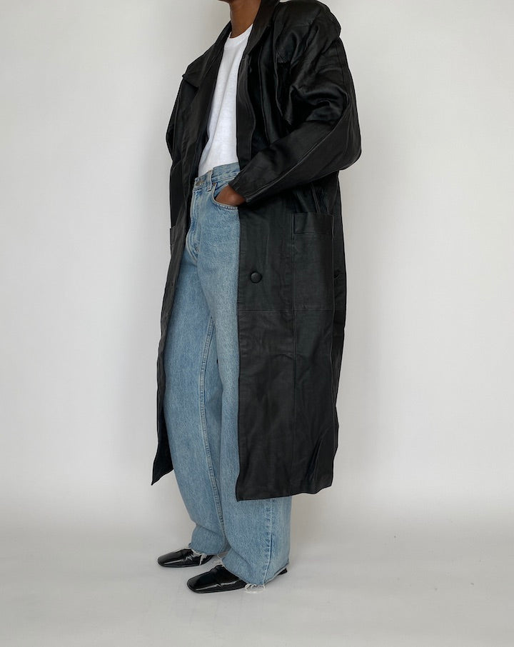 VINTAGE LONGE BLACK LEATHER JACKET 4656