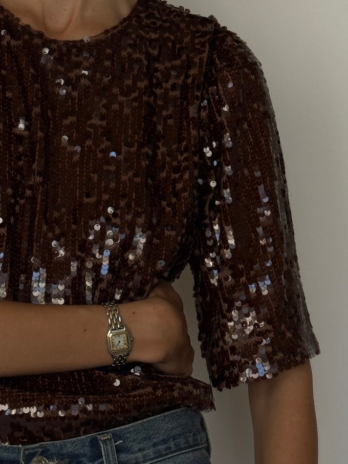 Vintage sequin top brown 6606