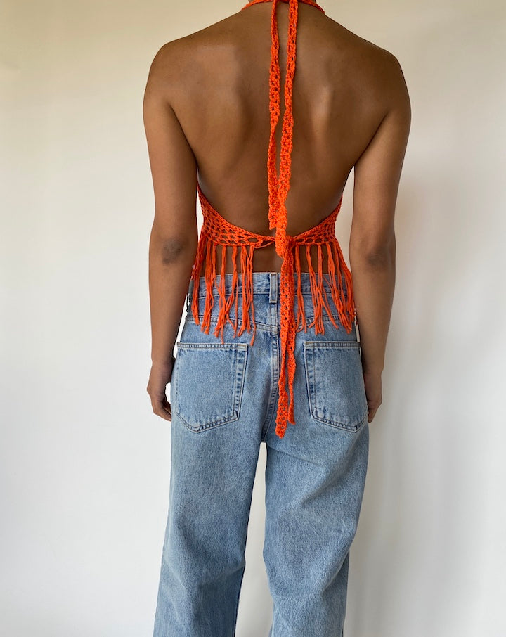 VINTAGE ORANGE CROCHET TOP 3333