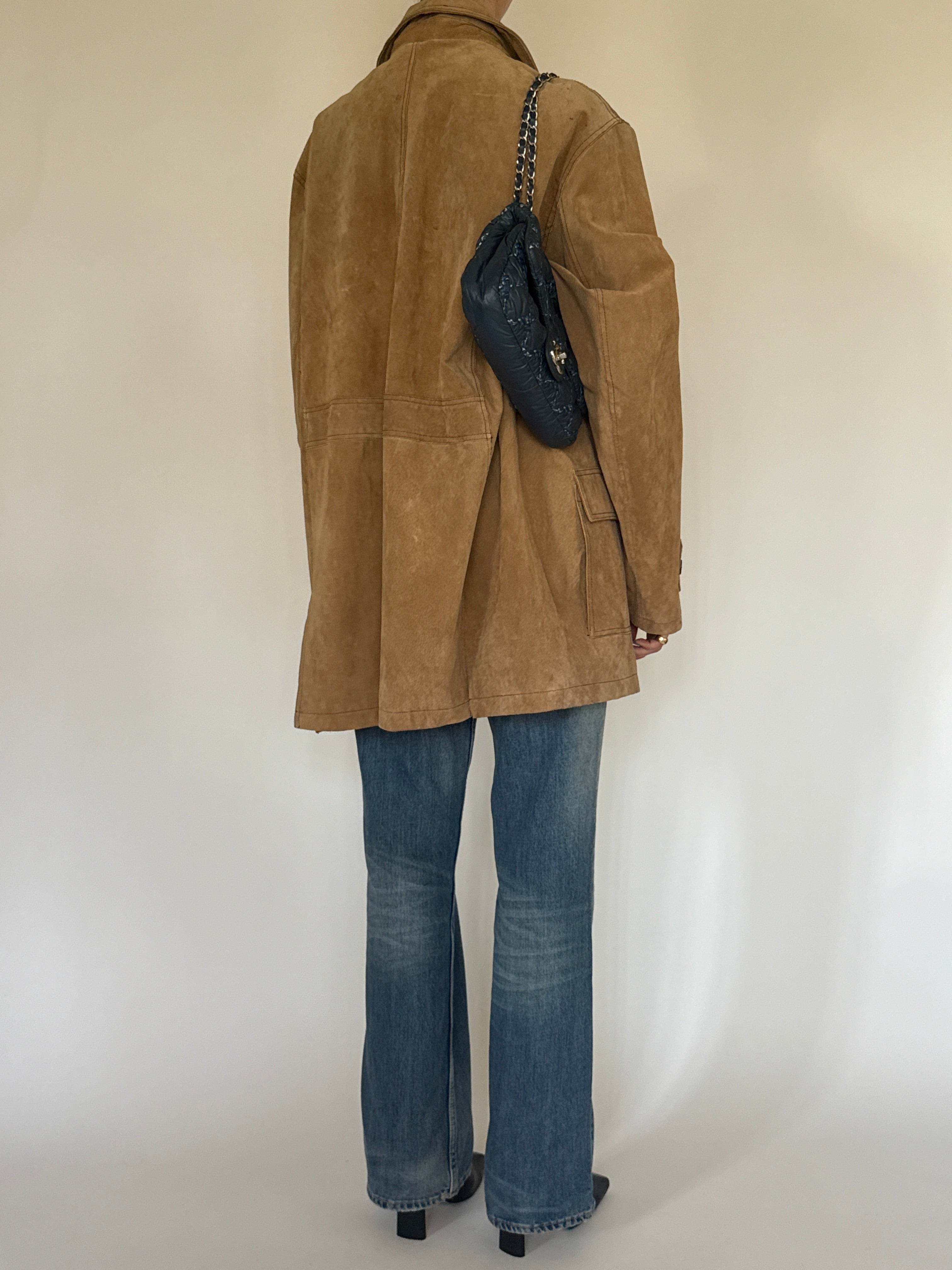 Vintage camel suede jacket back view