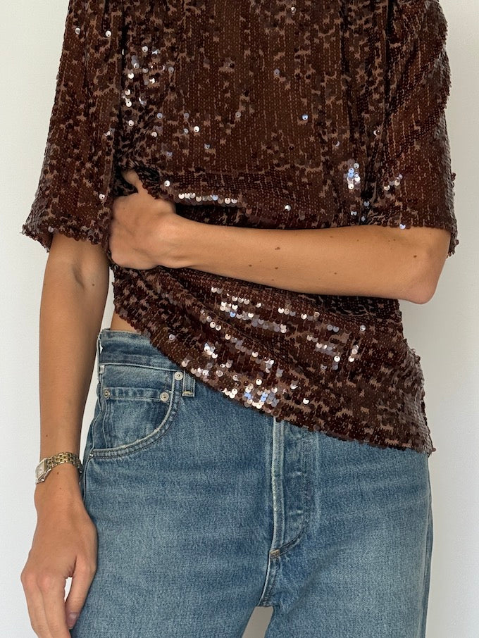 Vintage sequin top brown 6606