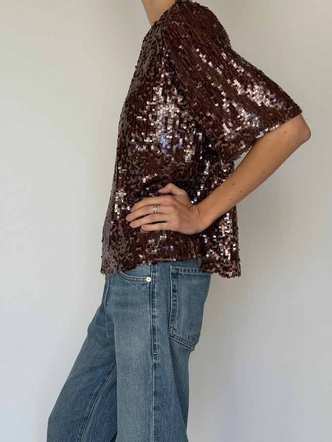 Vintage sequin top brown 6606