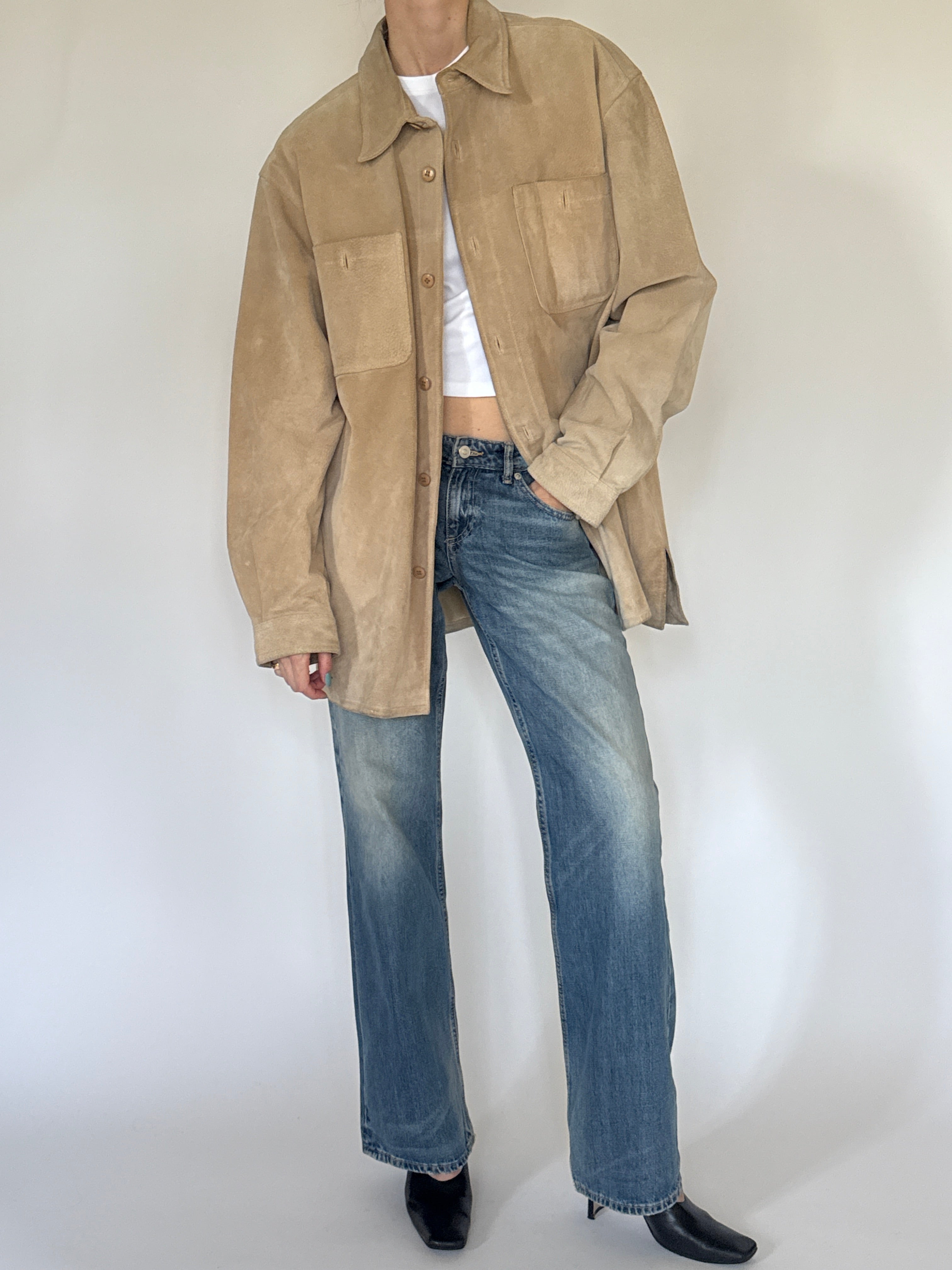 Vintage oversized suede leather jacket front view