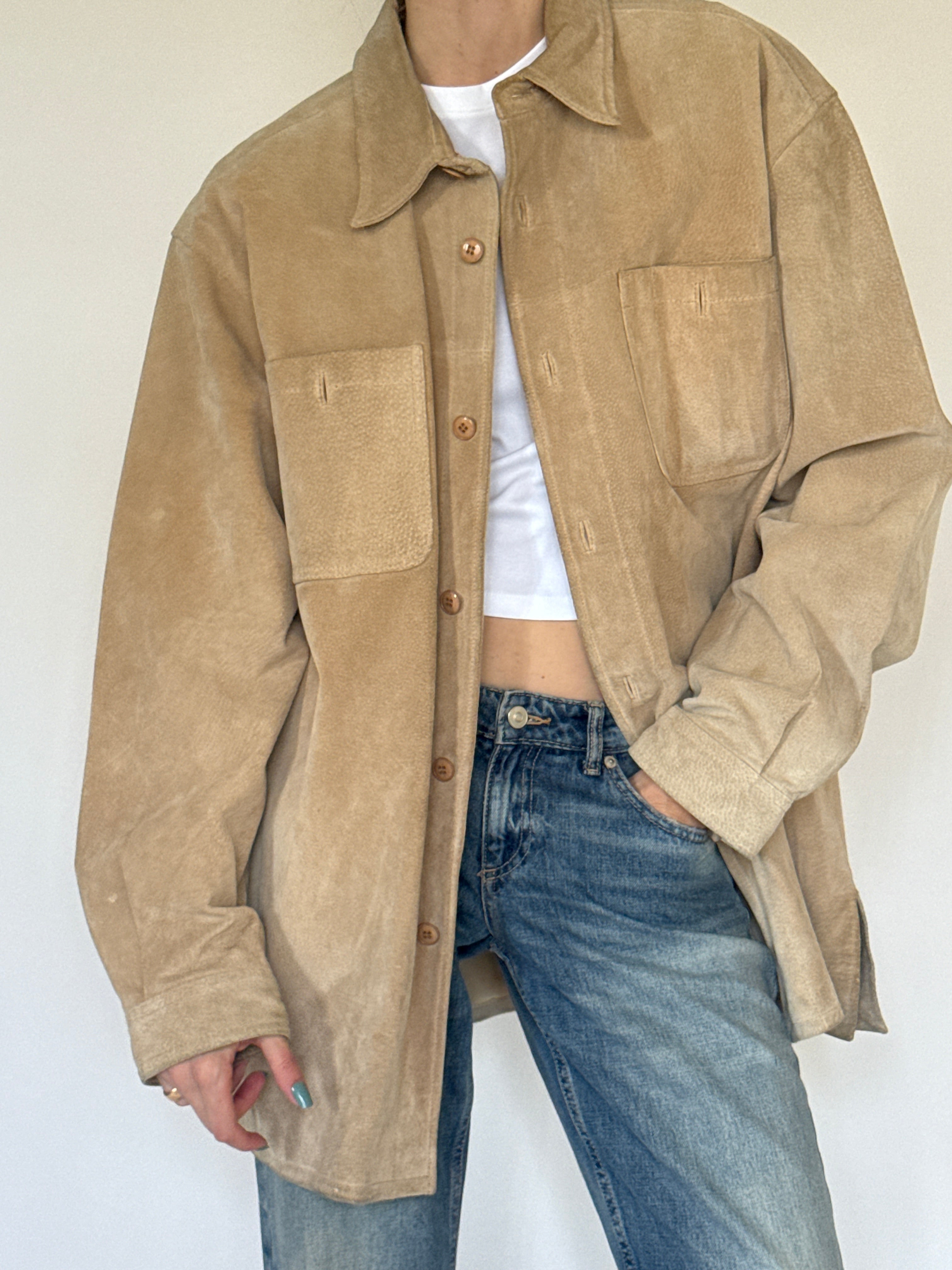Vintage oversized suede leather jacket front view