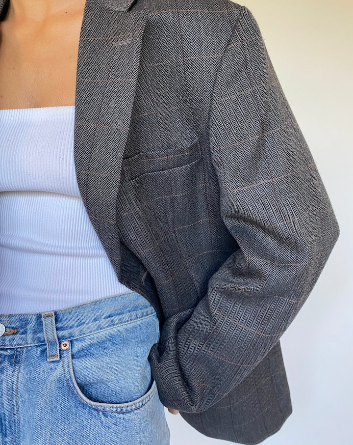 VINTAGE CHECKED SINGLE BREASTED BLAZER 2209