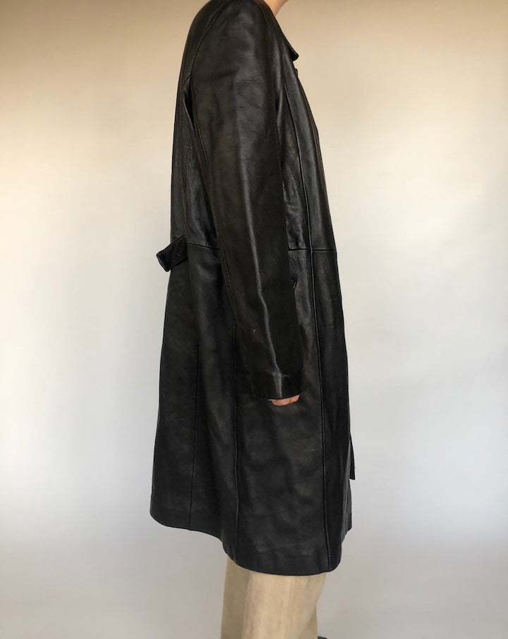 VINTAGE BLACK LONG LEATHER COAT 295