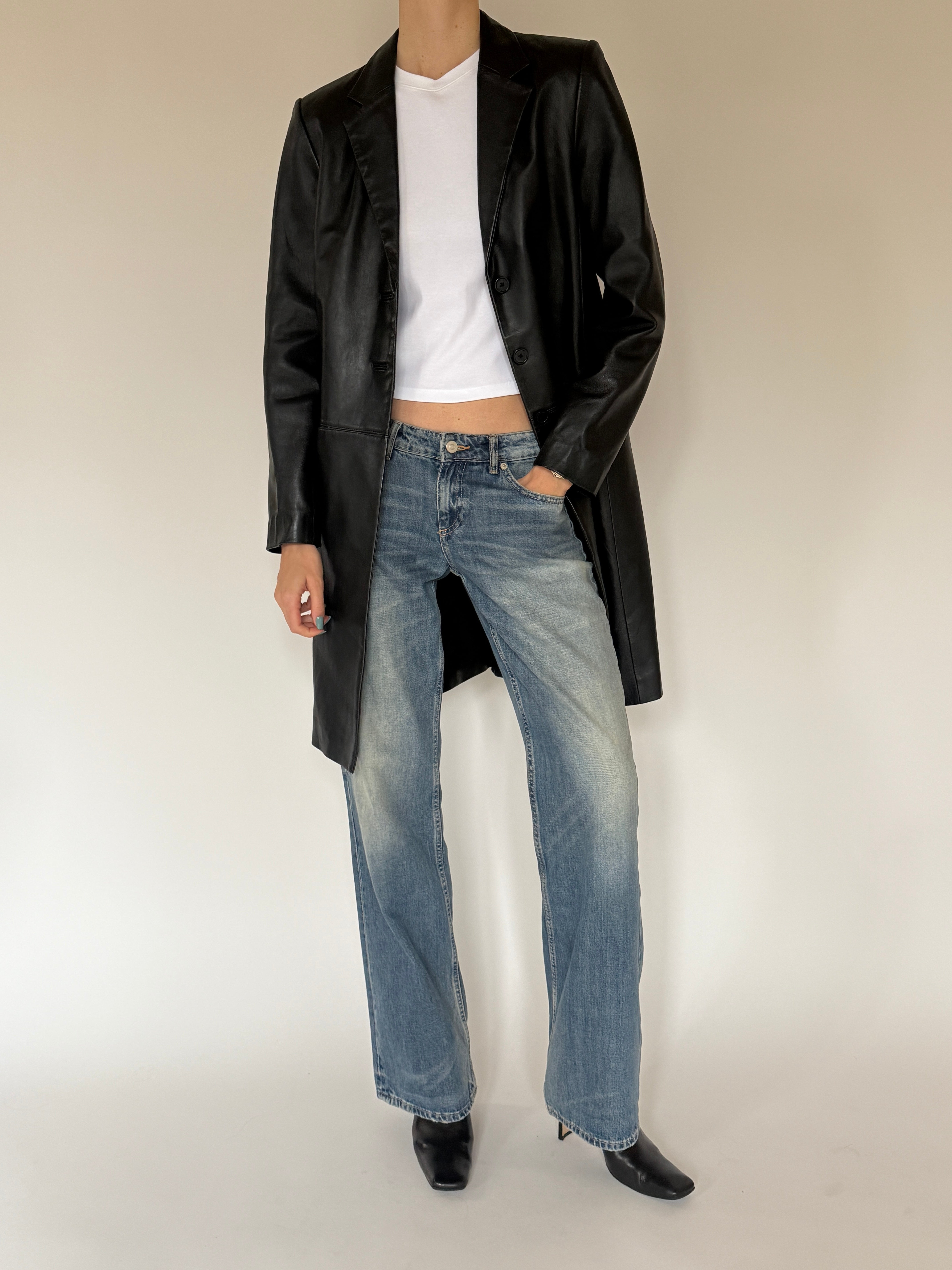 Vintage black leather jacket front view