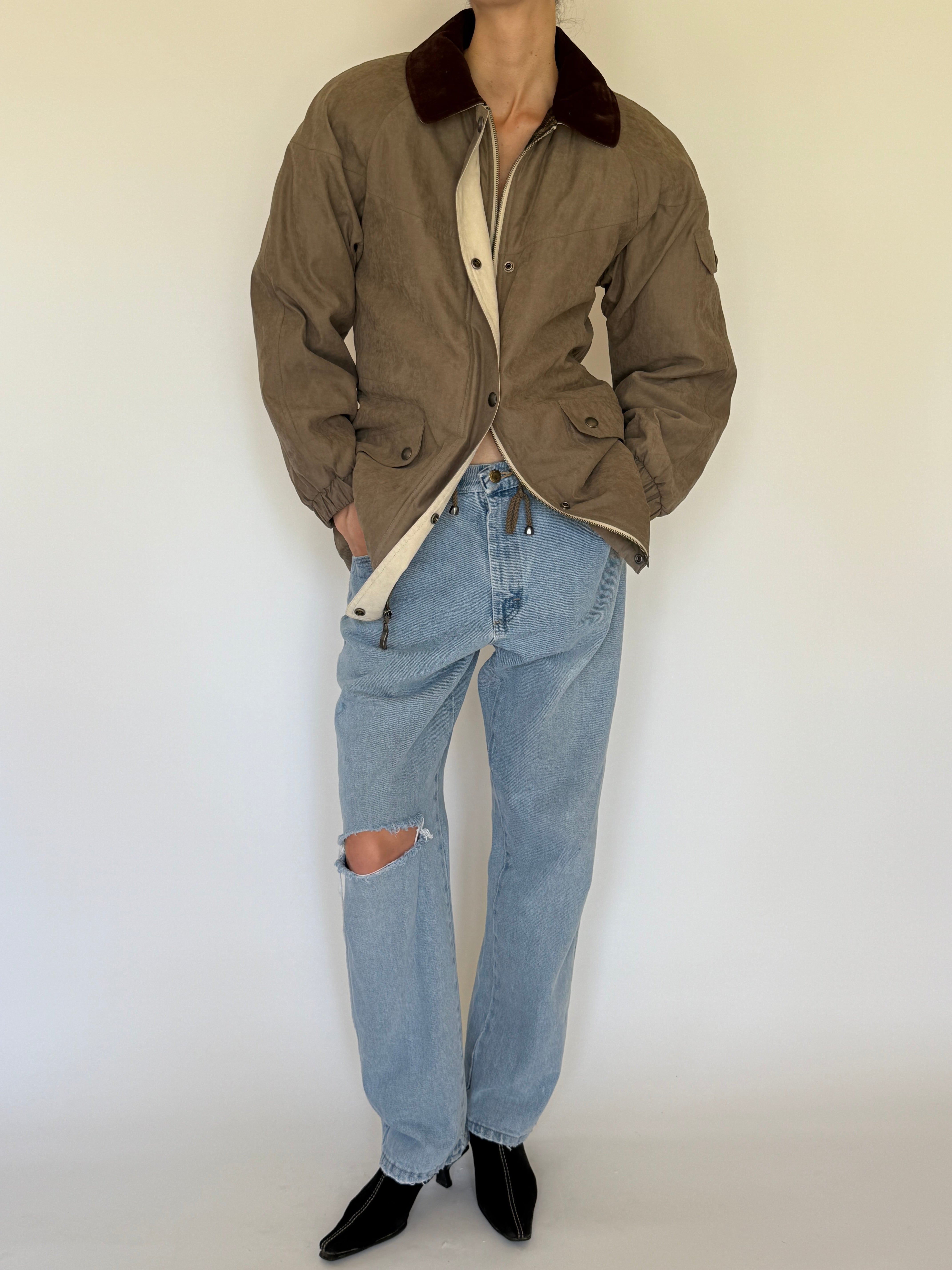 Vintage brown field jacket back view adjustable waist