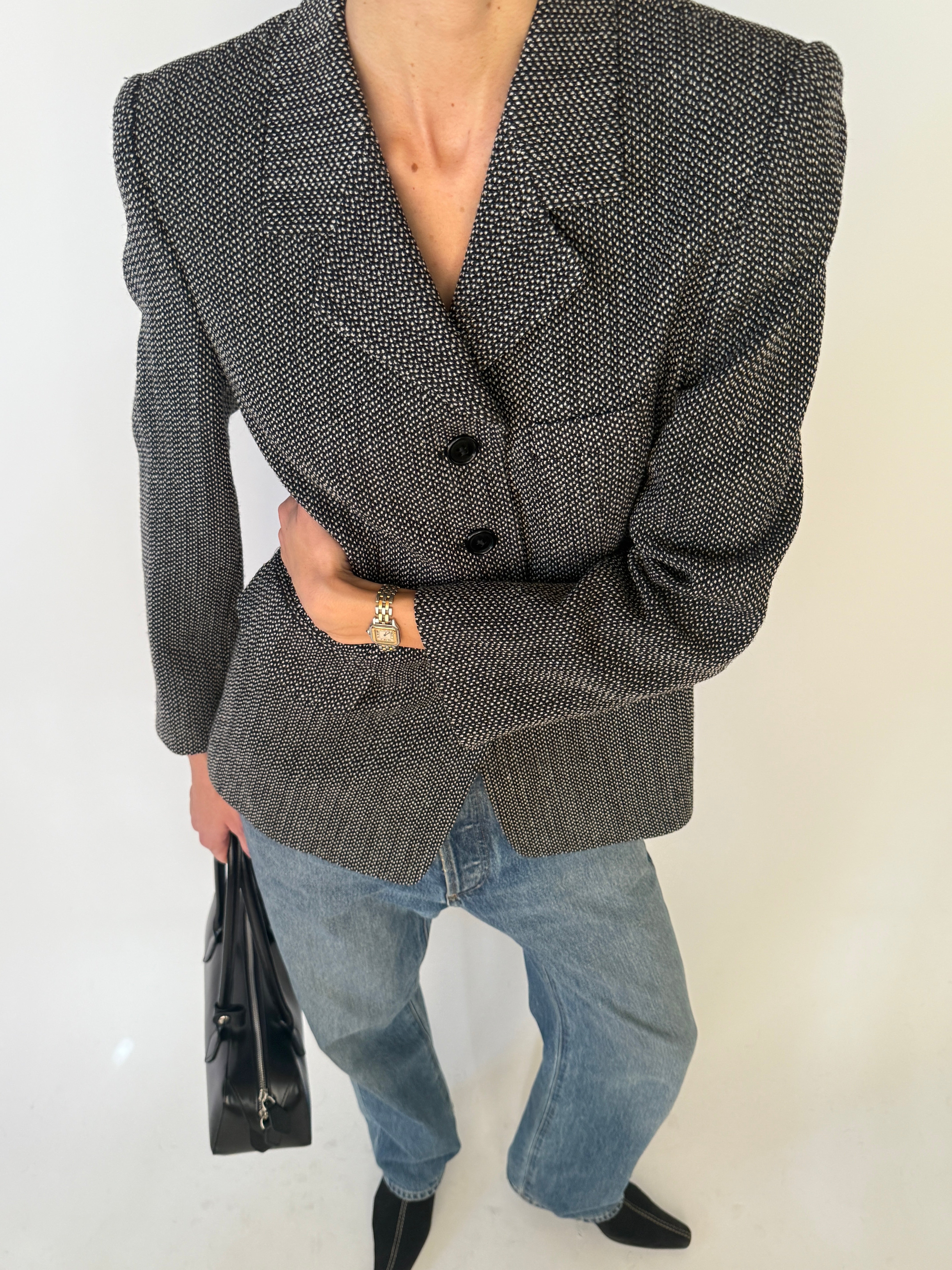 Wool-blend fabric with fine textured weave