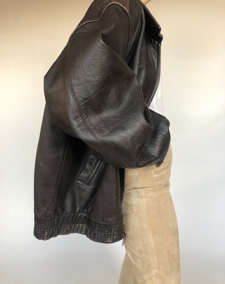 VINTAGE DARK BROWN LEATHER JACKET 296