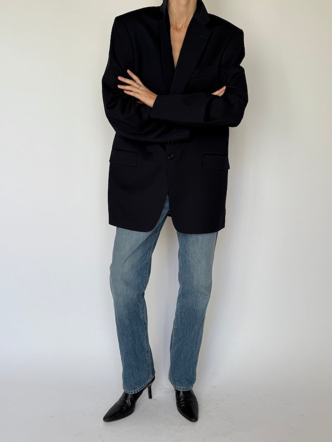 Vintage Single-Breasted Blazer Navy 6609