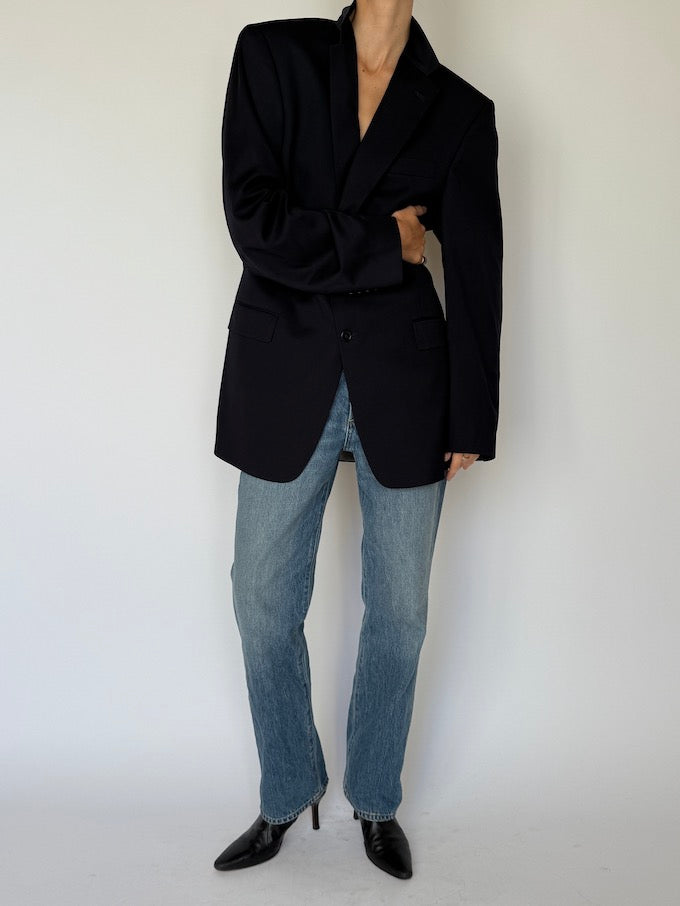 Vintage Single-Breasted Blazer Navy 6609