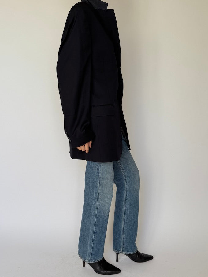 Vintage Single-Breasted Blazer Navy 6609