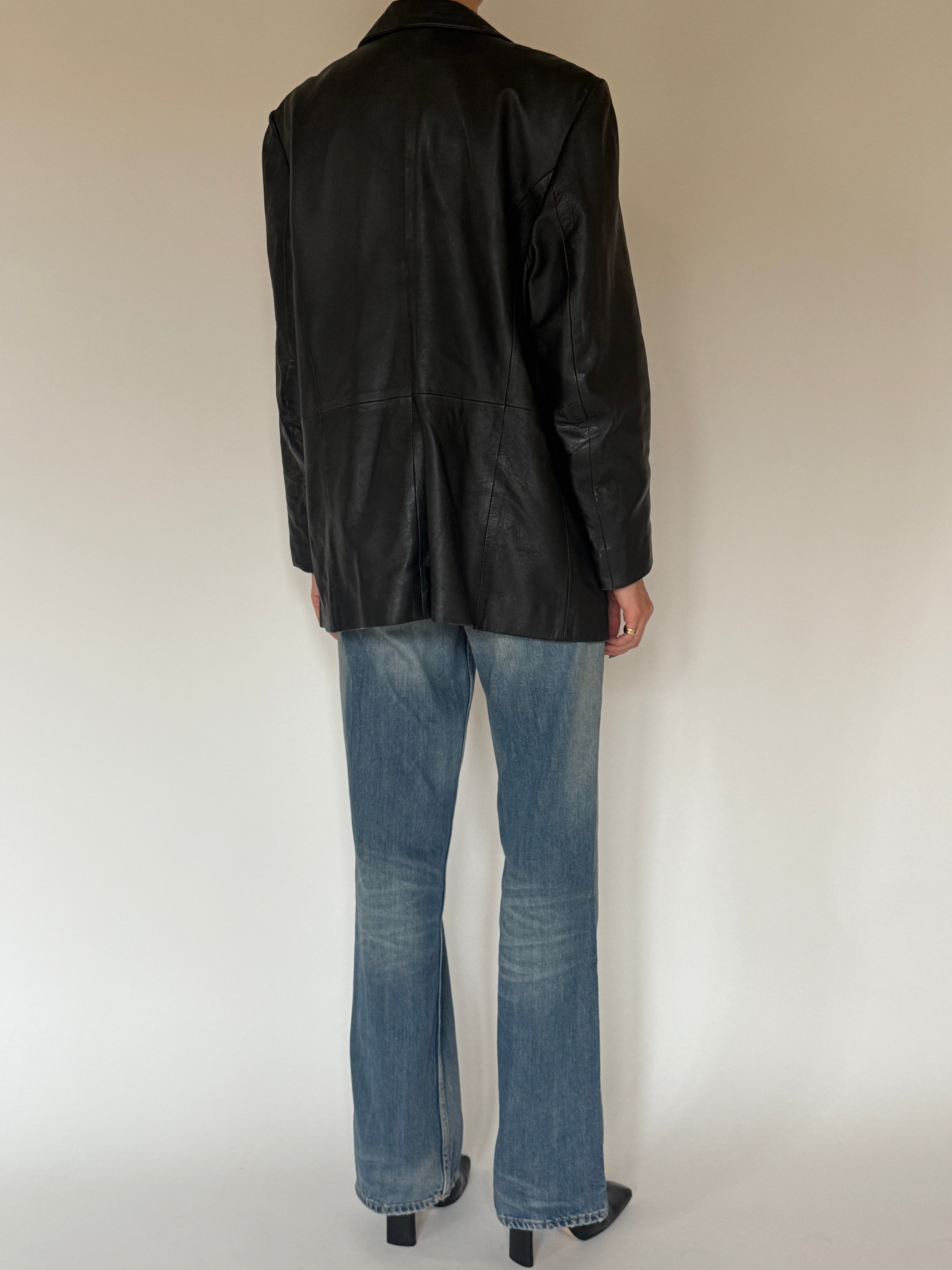 Vintage black leather blazer back view