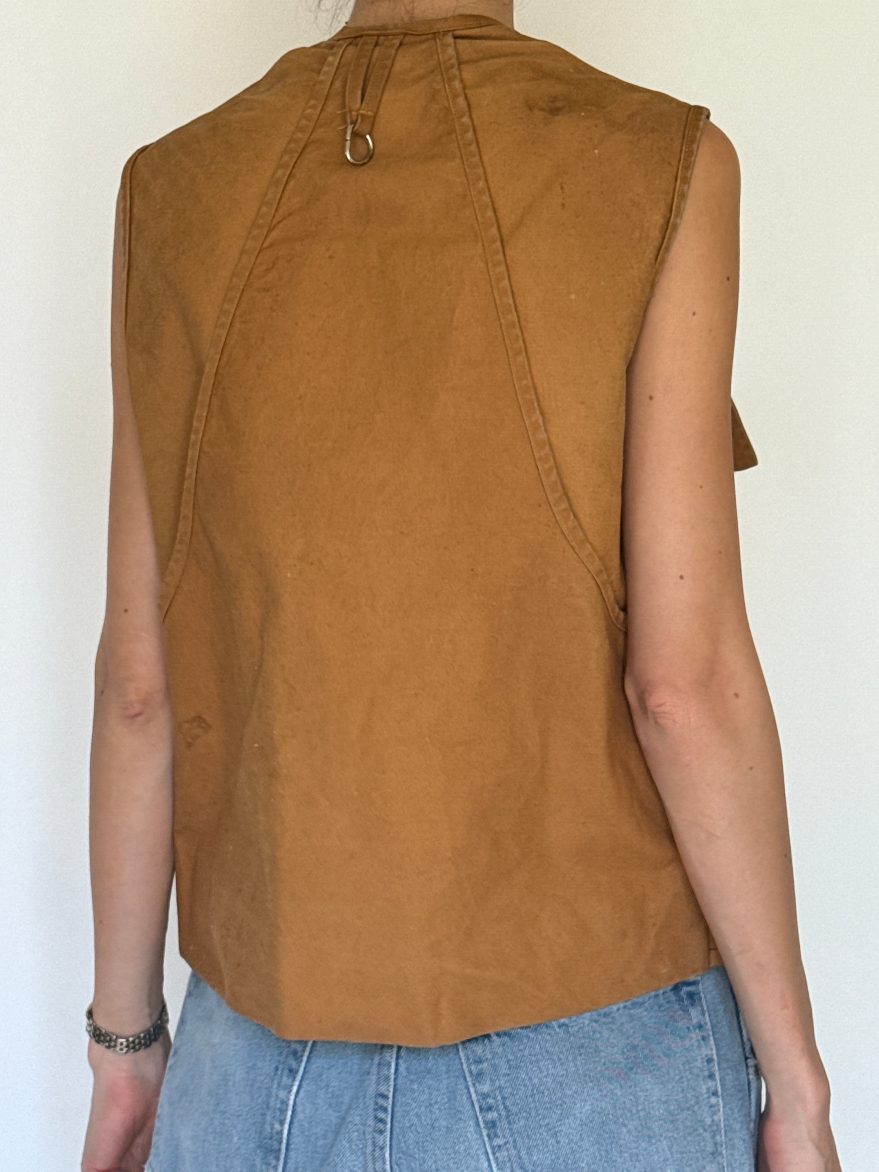 Vintage camel suede vest back view