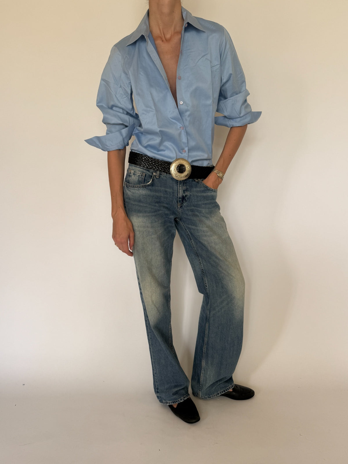 Vintage light blue button-up shirt alternate styled view