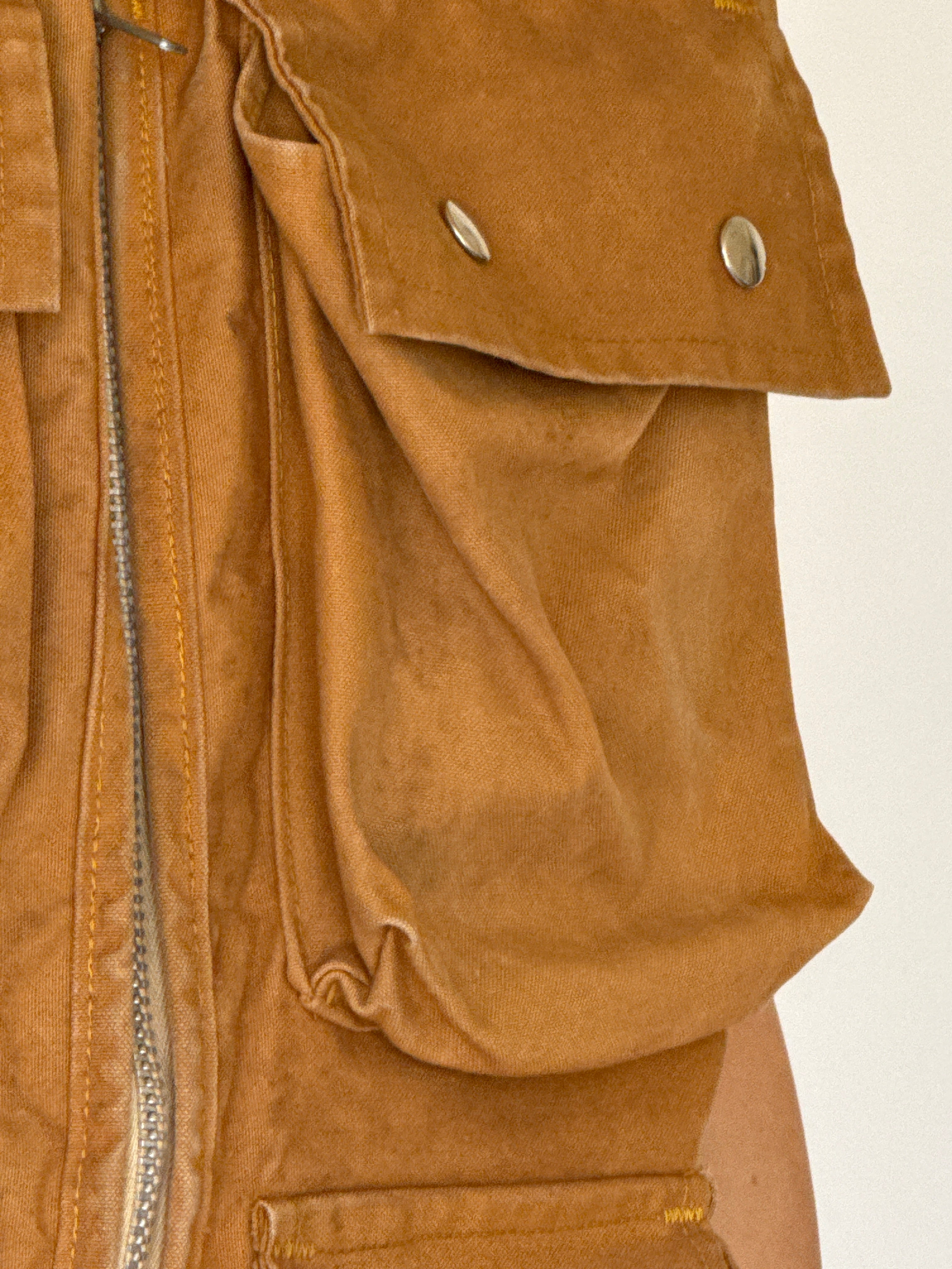 Vintage suede utility vest camel pocket detail