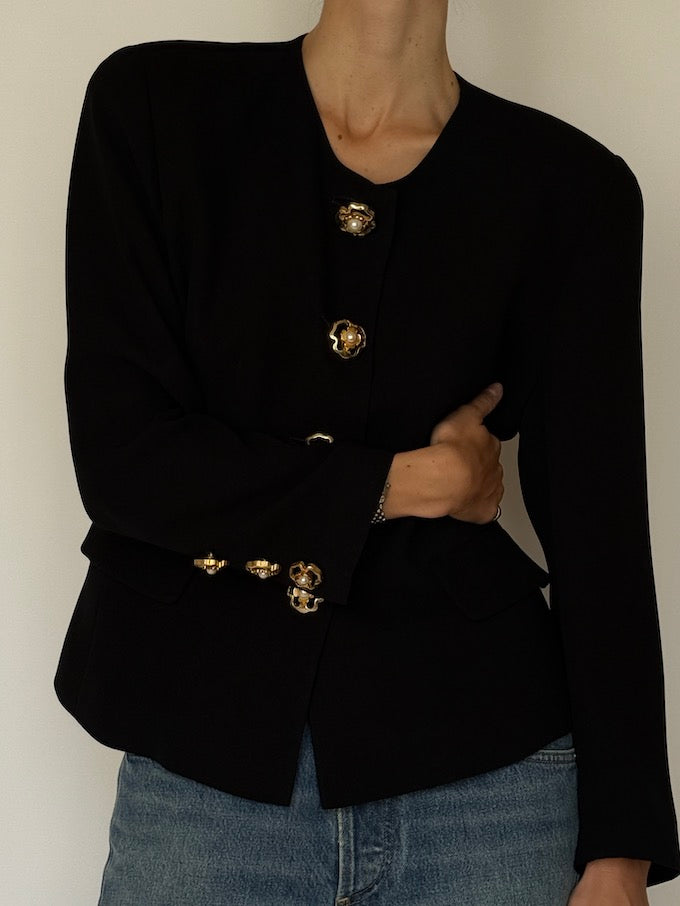 Vintage Black Blazer with Gold Statement Buttons 6610