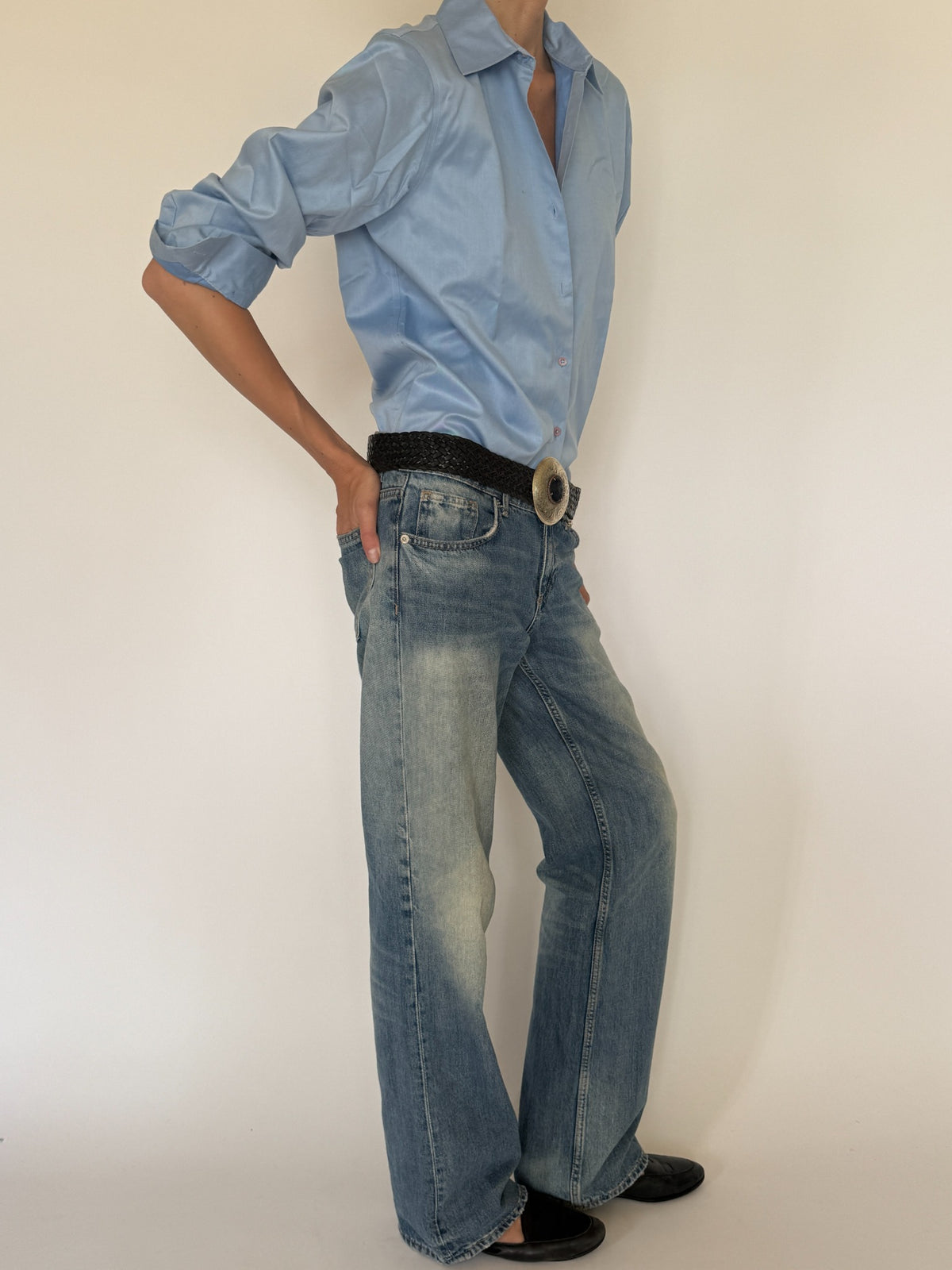 Vintage light blue button-up shirt side view