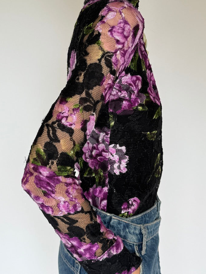 Vintage Sheer Lace Floral Blouse 6196